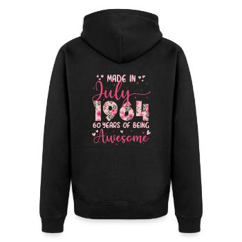 Juillet 1964 Cadeau Anniversaire 60 Ans Pour Femme - Veste à capuche bio Premium Unisexe - noir - Dos - Nico (187cm)