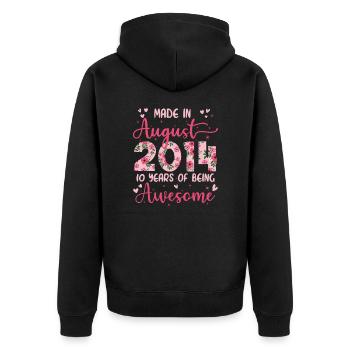 August 2014 10 Jahre Jubiläum Geschenk für Mädchen - Unisex Premium Bio Zip Hoodie - Schwarz - Hinten - Nico (187cm)