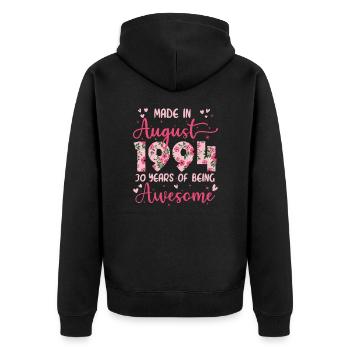 August 1994 Geschenk zum 30-jährigen Jubiläum für Frauen - Unisex Premium Bio Zip Hoodie - Schwarz - Hinten - Nico (187cm)