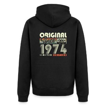 Original depuis 1974 Cadeau d’anniversaire vintage - Veste à capuche bio Premium Unisexe - noir - Dos - Nico (187cm)