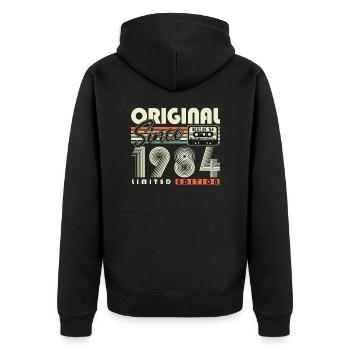 Original seit 1984 Vintage Geburtstagsgeschenk - Unisex Premium Bio Zip Hoodie - Schwarz - Hinten - Nico (187cm)