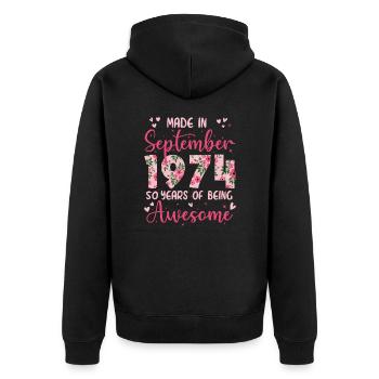 Septembre 1974 Anniversaire 50 Ans Pour Femmes - Veste à capuche bio Premium Unisexe - noir - Dos - Nico (187cm)