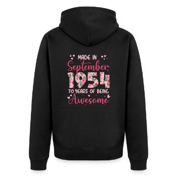 September 1954 70. Jahrestag der Frau - Unisex Premium Bio Zip Hoodie - Schwarz - Hinten - Nico (187cm)