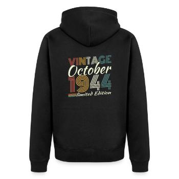 October 1944 Vintage Retro Birthday Gift - Unisex Premium Organic Zip Hoodie - black - Back - Nico (187cm)