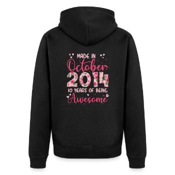 Oktober 2014 10-jähriges Jubiläum für Mädchen - Unisex Premium Bio Zip Hoodie - Schwarz - Hinten - Nico (187cm)