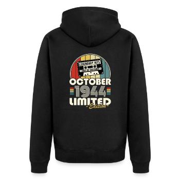 Legendary since October 1944 vintage birthday - Unisex Premium Organic Zip Hoodie - black - Back - Nico (187cm)