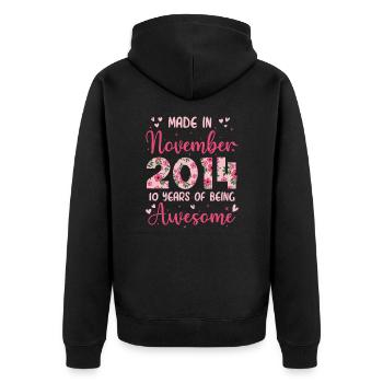 November 2014 10. Geburtstag der Mädchen - Unisex Premium Bio Zip Hoodie - Schwarz - Hinten - Nico (187cm)