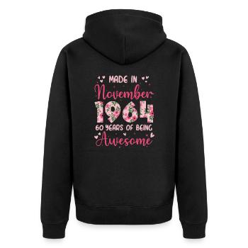 Novembre 1964 Anniversaire 60 Ans Pour Femmes - Veste à capuche bio Premium Unisexe - noir - Dos - Nico (187cm)