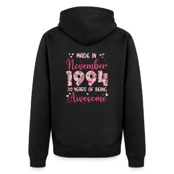 November 1994 30-jähriges Jubiläum der Frauen - Unisex Premium Bio Zip Hoodie - Schwarz - Hinten - Nico (187cm)