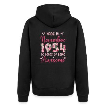 November 1954 70. Geburtstag der Frau - Unisex Premium Bio Zip Hoodie - Schwarz - Hinten - Nico (187cm)
