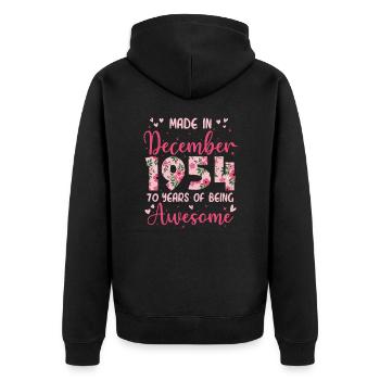 Dezember 1954 70. Jahrestag der Frau - Unisex Premium Bio Zip Hoodie - Schwarz - Hinten - Nico (187cm)