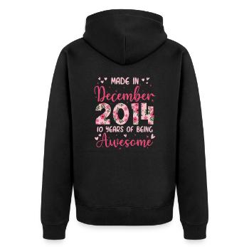 Dezember 2014 10-jähriges Jubiläum für Mädchen - Unisex Premium Bio Zip Hoodie - Schwarz - Hinten - Nico (187cm)