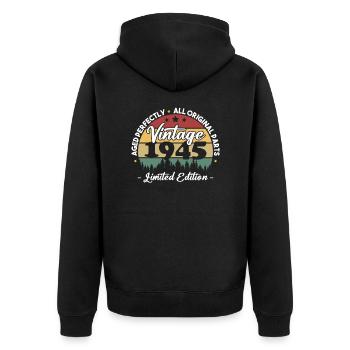 Vintage 1945 Geburtstagsgeschenk Für Geboren 1945 - Unisex Premium Bio Zip Hoodie - Schwarz - Hinten - Nico (187cm)