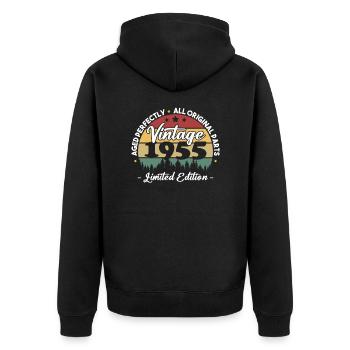 Vintage 1955 Geburtstagsgeschenk Für Geboren 1955 - Unisex Premium Bio Zip Hoodie - Schwarz - Hinten - Nico (187cm)