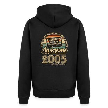 Jahrgang 2005 Geburtstagsgeschenk Geboren 2005 - Unisex Premium Bio Zip Hoodie - Schwarz - Hinten - Nico (187cm)