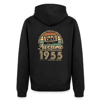 Jahrgang 1955 Geburtstagsgeschenk Geboren 1955 - Unisex Premium Bio Zip Hoodie - Schwarz - Hinten - Nico (187cm)
