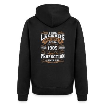 Legenden Geboren 1985 - Unisex Premium Bio Zip Hoodie - Schwarz - Hinten - Nico (187cm)