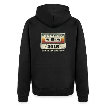 Jahrgang 2015 Retro Vintage Kassette Geburtstag - Unisex Premium Bio Zip Hoodie - Schwarz - Hinten - Nico (187cm)