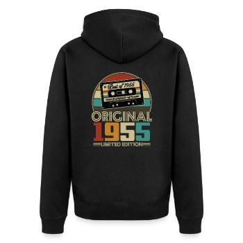 Original 1955 70th Anniversary Vintage Geschenk - Unisex Premium Bio Zip Hoodie - Schwarz - Hinten - Nico (187cm)