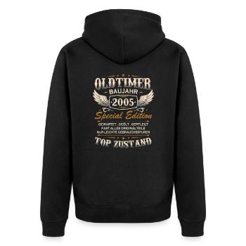 Oldtimer Baujahr Jahrgang 2005 Geburtstag Geschenk - Unisex Premium Bio Zip Hoodie - Schwarz - Hinten - Nico (187cm)
