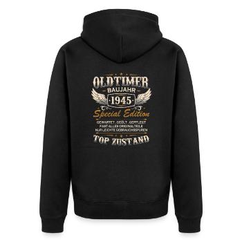 Oldtimer Baujahr Jahrgang 1945 Geburtstag Geschenk - Unisex Premium Bio Zip Hoodie - Schwarz - Hinten - Nico (187cm)