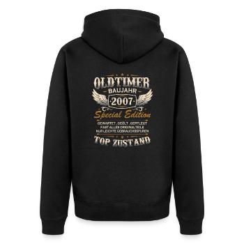 Oldtimer Baujahr Jahrgang 2007 Geburtstag Geschenk - Unisex Premium Bio Zip Hoodie - Schwarz - Hinten - Nico (187cm)