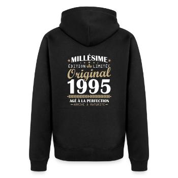 Jahrgang 1995 Original Geschenk zum 30-jährigen Jubiläum - Unisex Premium Bio Zip Hoodie - Schwarz - Hinten - Nico (187cm)