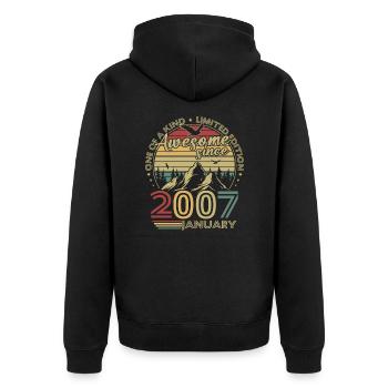 Vintage January 2007 Retro Birthday Gift - Unisex Premium Organic Zip Hoodie - black - Back - Nico (187cm)