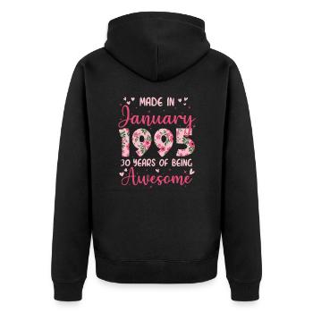 January 1995 Women's 30th Anniversary - Unisex Premium Organic Zip Hoodie - black - Back - Nico (187cm)