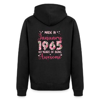 Janvier 1965 Anniversaire 60 Ans Pour Femmes - Veste à capuche bio Premium Unisexe - noir - Dos - Nico (187cm)
