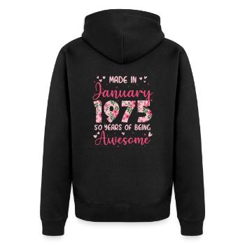 Janvier 1975 Anniversaire 50 Ans Pour Femmes - Veste à capuche bio Premium Unisexe - noir - Dos - Nico (187cm)