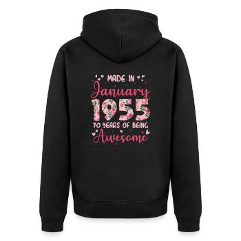 Januar 1955 70. Jahrestag der Frau - Unisex Premium Bio Zip Hoodie - Schwarz - Hinten - Nico (187cm)