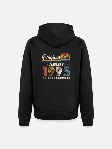 Alkuperäinen tammikuu 1995 Vintage Retro syntymäpäivä - Premium unisex luomu-huppari vetoketjulla - musta