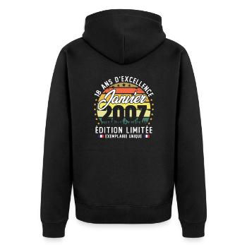 January 2007 Vintage 18 Year Anniversary Gift - Unisex Premium Organic Zip Hoodie - black - Back - Nico (187cm)