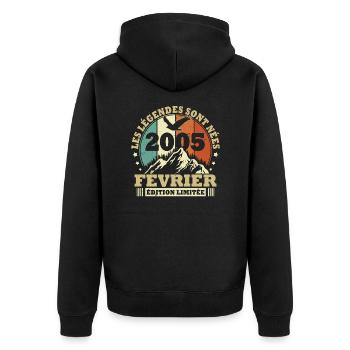 Vintage Février 2005 Cadeau Anniversaire Rétro - Unisex Premium Bio Zip Hoodie - Schwarz - Hinten - Nico (187cm)