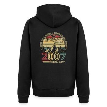 Vintage February 2007 Retro Birthday Gift - Unisex Premium Organic Zip Hoodie - black - Back - Nico (187cm)