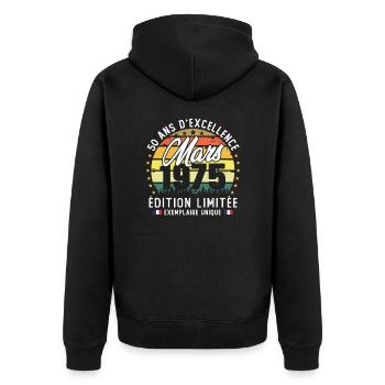 March 1975 Vintage 50 Year Anniversary Gift - Unisex Premium Organic Zip Hoodie - black - Back - Nico (187cm)