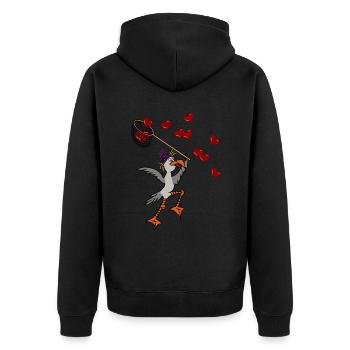 verliebte Möwe mit Kescher zum Herzen einfangen - Unisex Premium Bio Zip Hoodie - Schwarz - Hinten - Nico (187cm)