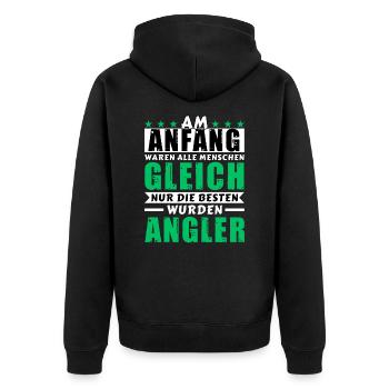 Am Anfang waren alle gleich - Angler Edition - Unisex Premium Bio Zip Hoodie - Schwarz - Hinten - Nico (187cm)