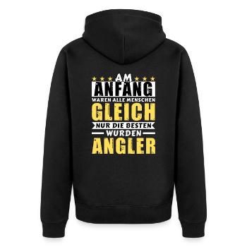 Am Anfang waren alle gleich - Angler Edition - Unisex Premium Bio Zip Hoodie - Schwarz - Hinten - Nico (187cm)