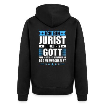 Ich bin Jurist und nicht Gott - Unisex Premium Bio Zip Hoodie - Schwarz - Hinten - Nico (187cm)