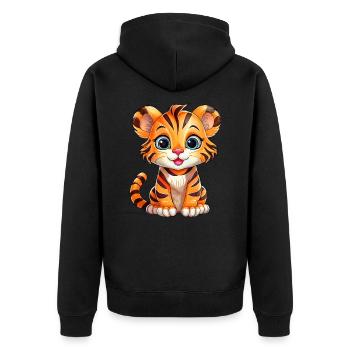 Kleiner Tiger - Unisex Premium Bio Zip Hoodie - Schwarz - Hinten - Nico (187cm)