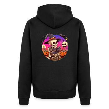 Mr. Bone Spooky Halloween 3 - Unisex Premium Organic Zip Hoodie - black - Back - Nico (187cm)