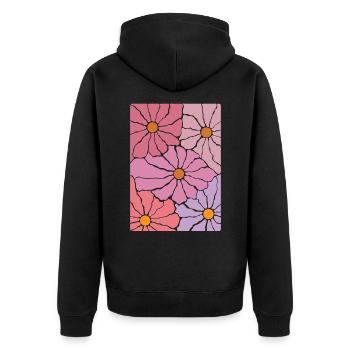 Boho Flora Blumen - Unisex Premium Bio Zip Hoodie - Schwarz - Hinten - Nico (187cm)