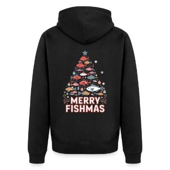 Funny Christmas Tree with Fish for Holiday - Unisex Premium Bio Zip Hoodie - Schwarz - Hinten - Nico (187cm)