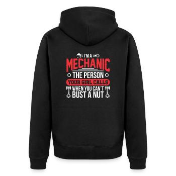 Ich bin ein Mechaniker Mechatroniker Mechanisch - Unisex Premium Bio Zip Hoodie - Schwarz - Hinten - Nico (187cm)