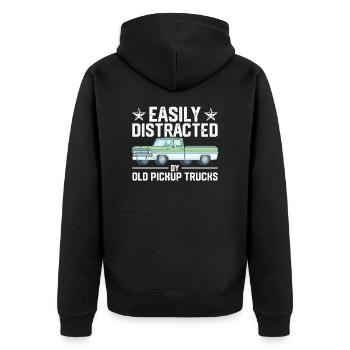 Easily distractable by old pickup trucks vintage cars - Unisex Premium Organic Zip Hoodie - black - Back - Nico (187cm)