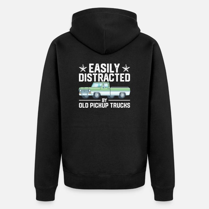 Leicht ablenkbar durch alte Pickup-Trucks Oldtimer - Unisex Premium Bio Zip Hoodie - Schwarz