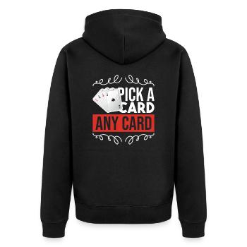 Wähle eine Karte Lustiger Magier Kartentrick - Unisex Premium Bio Zip Hoodie - Schwarz - Hinten - Nico (187cm)