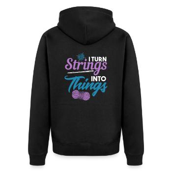 Strings into Things Stricker Knitter Knitting Yarn - Unisex Premium Organic Zip Hoodie - black - Back - Nico (187cm)